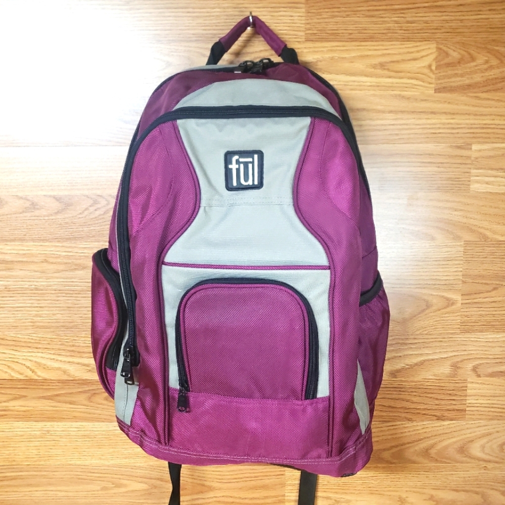 FUL UNISEX MULTI POCKET HIKING CASUAL LAPTOP BACKPACK BOOK BAG PURPLE EUC